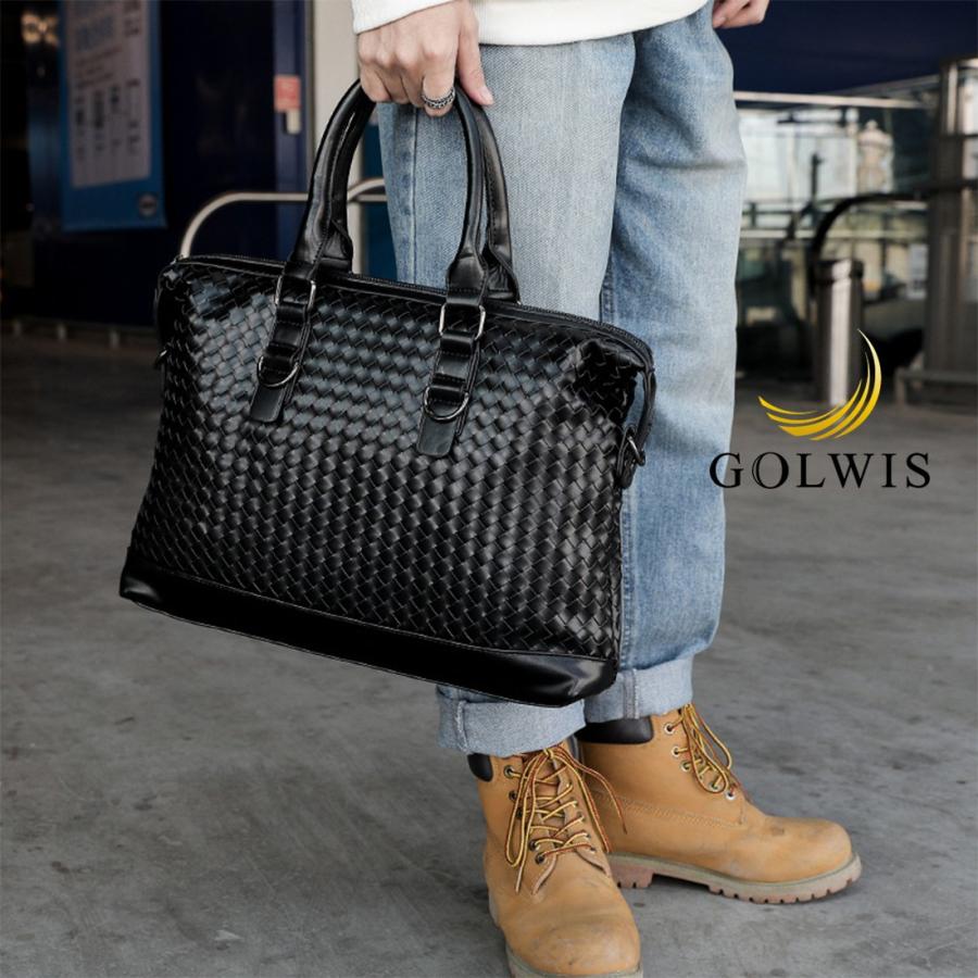 ゴルウィス] 2WAY レザー ビジネス バッグ 格子編み 編み込み 13インチ