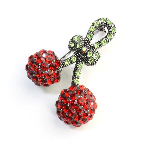SWAROVSKI（スワロフスキー） ブローチ おしゃれ さくらんぼ チェリー