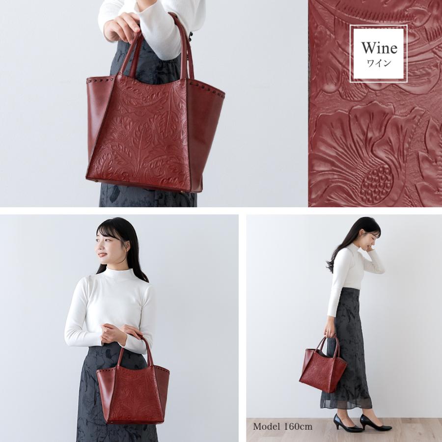 SACURA（サクラ） トートバッグ レディース 本革 ボタニカル柄 レザー