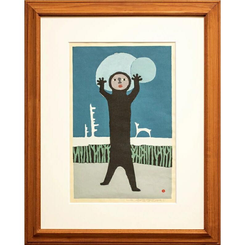 畦地梅太郎 「 晴日 」 木版画 版画 絵画 風景 人物 山 山岳 山男 白い