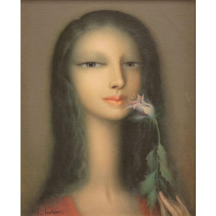 岩織 治「 一輪の花 」 油絵 ・ 油彩画 F3 ( 3号 ) 絵画 洋画 肉筆