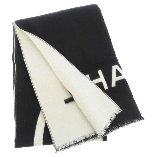 CHANEL（シャネル） ブランケット ロゴ ココマーク 大判ストール 黒 白