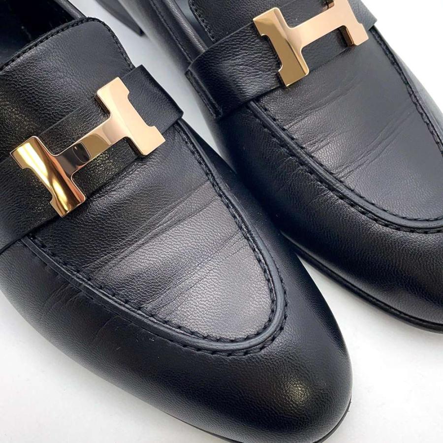 エルメス モカシン パリ ブラック/ピンクゴールド金具 レザー