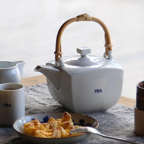 上出長右衛門窯 TEA字 角急須 大 九谷焼 染付 急須 磁器 茶器