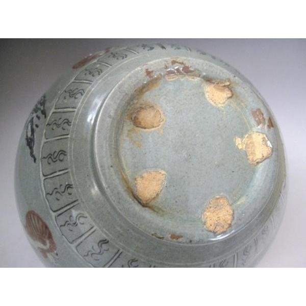 高麗青磁 辰砂 動物文壺 猫 鳥 高さ約24cm 李朝 陶磁器 韓国 朝鮮 美品