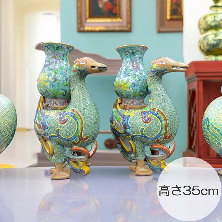 清末〜民国期 中国 景徳鎮 色絵鯉文 双耳 壺 花瓶 古美術 五彩 陶芸