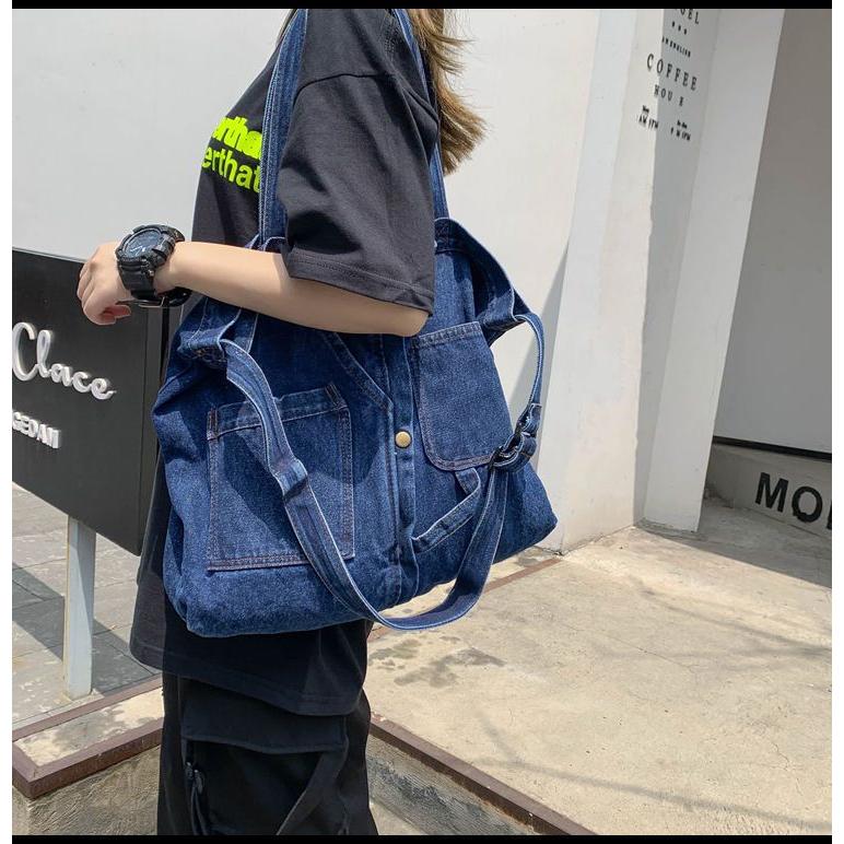 送料無料 デニム トートバッグ リメイク風 大容量 ショルダーバッグ