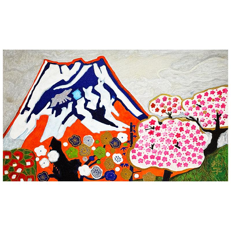 片岡球子 富士に献花 農鳥の富士に花々 豪華新品額 240部限定