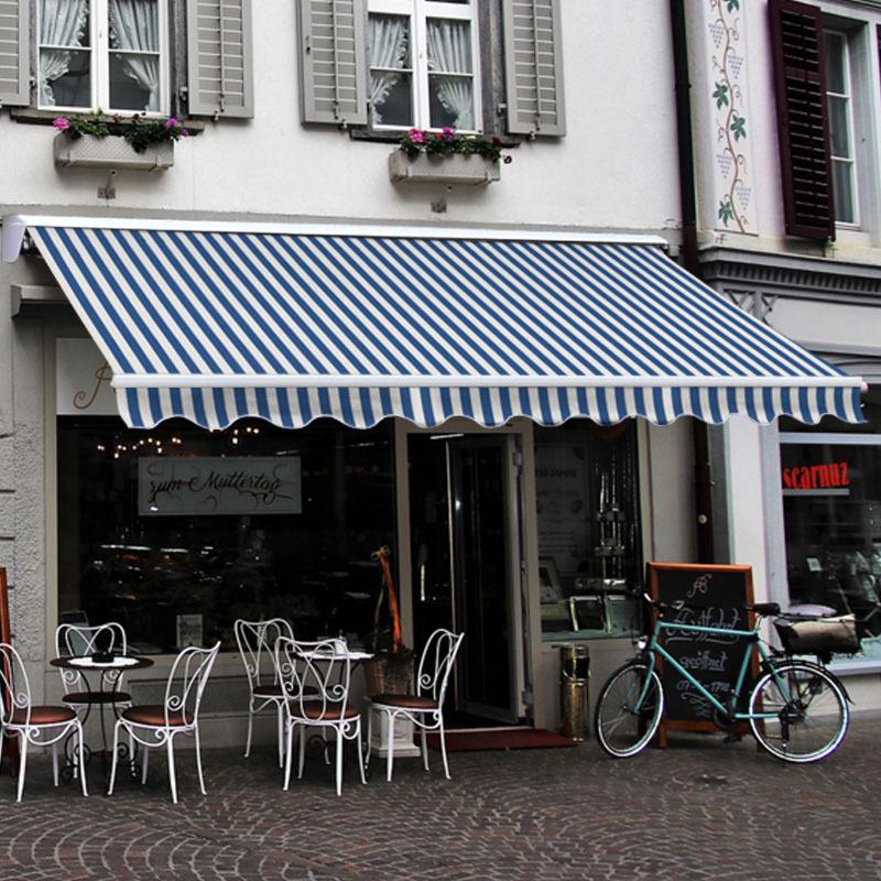 オーニングテント 日よけ 雨よけ 伸縮 幅3m×張出2m 青白 ストライプ