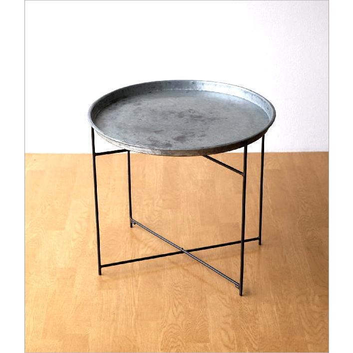 サイドテーブル 折りたたみ 丸 トレイテーブル フチあり アンティーク