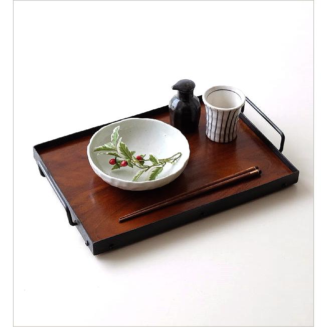 トレー トレイ 木製 アイアン 持ち手付き おしゃれ 無垢 鉄 天然木
