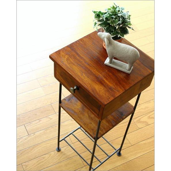 電話台 木製 アイアン スリム サイドテーブル 花台 ハイスタンド
