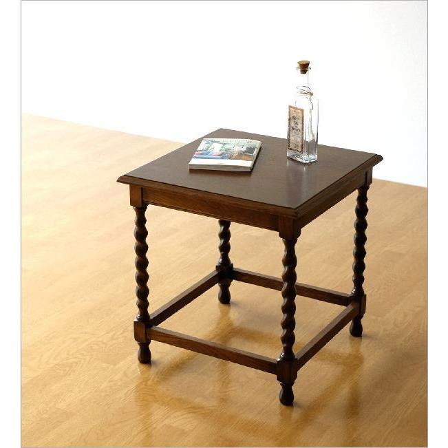 サイドテーブル 花台 アンティーク レトロ 木製 正方形 四角 高さ50cm