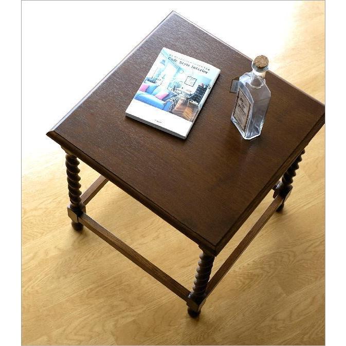 サイドテーブル 花台 アンティーク レトロ 木製 正方形 四角 高さ50cm