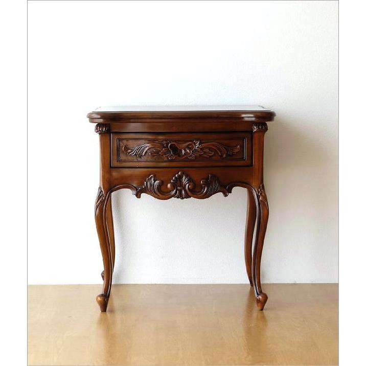 サイドチェスト アンティーク 木製 収納 電話台 花台 天然木 ベッド