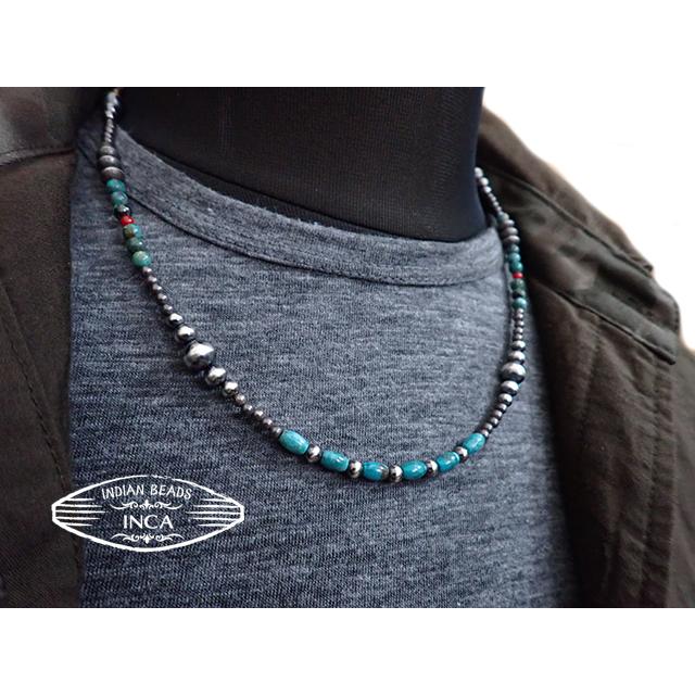 ナバホ族 ハンドメイドビーズ シルバー925 ターコイズ コーラルビーズ