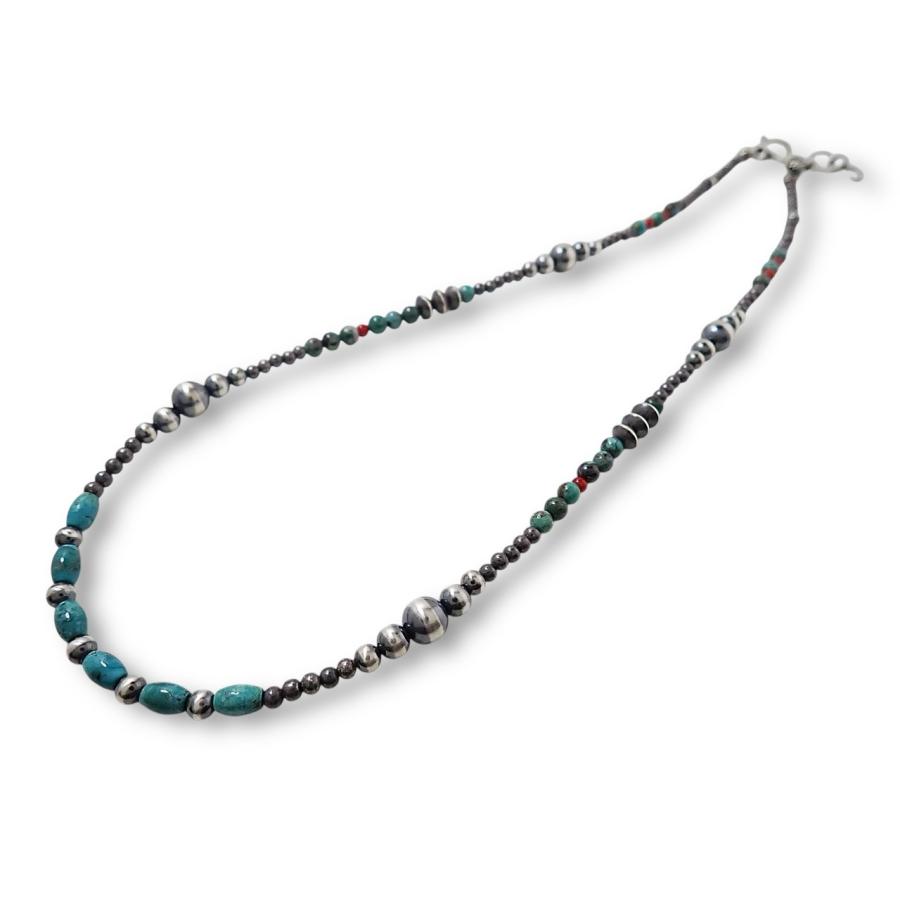 ナバホ族 ハンドメイドビーズ シルバー925 ターコイズ コーラルビーズ