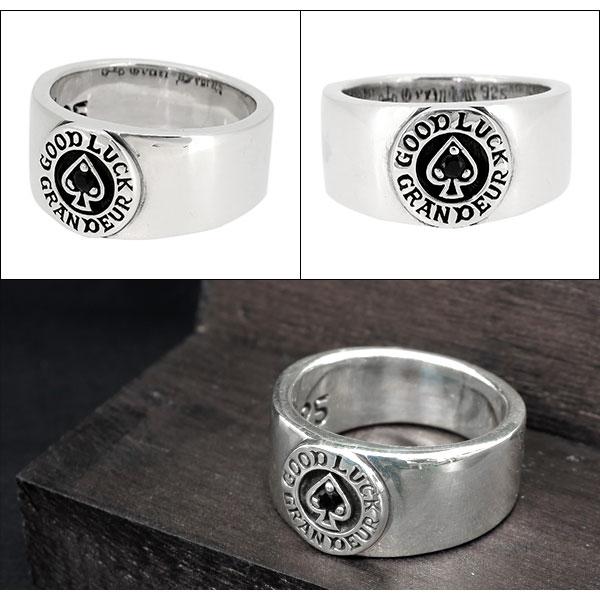 スペード リング メンズ シルバー ブラックダイヤモンド シンプル 英字