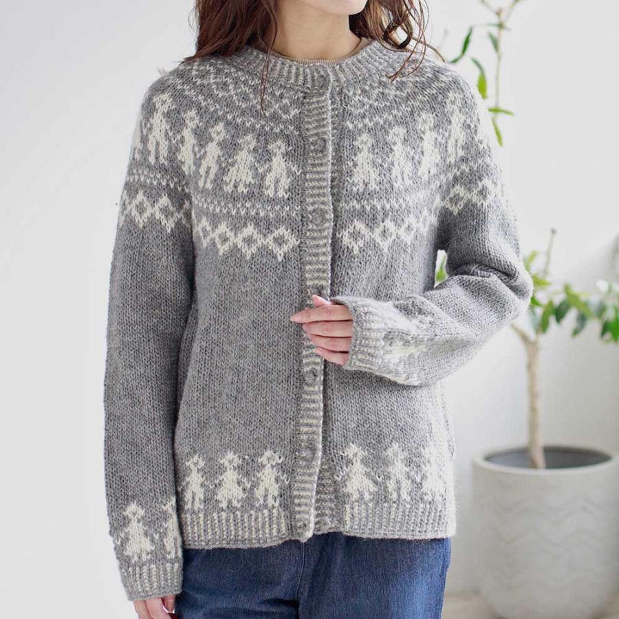 ペルー製 カーディガン キッズ柄 アルパカ 手編み レディース warawara