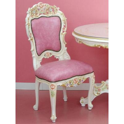 ロココ調 デスクやダイニングにダイニングチェア/本革ピンク 送料無料