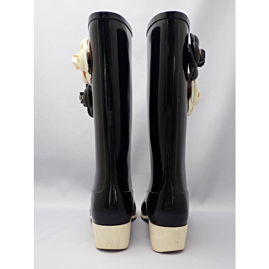 CHANEL（シャネル） レインブーツ ブラックxアイボリー 37 カメリア