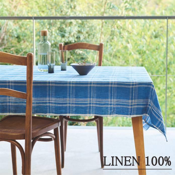 ヴィンテージリネンチェック】 テーブルクロス 130×230cm 国産リネン