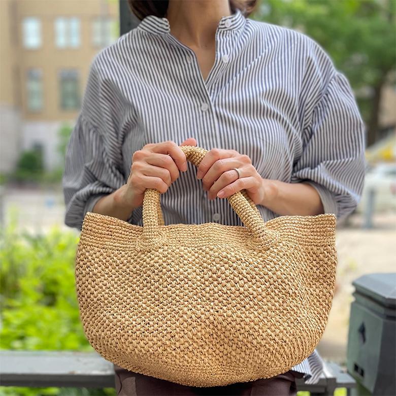 ラフィア編みバッグ ポット手提げ マグネット付き カゴバッグ