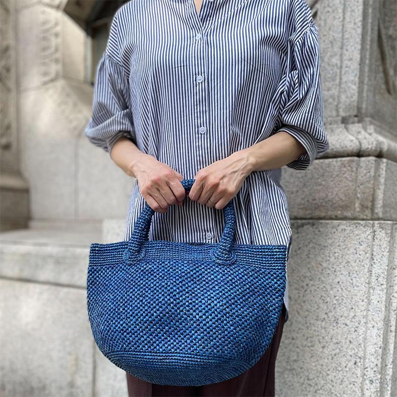 ラフィア編みバッグ ポット手提げ マグネット付き カゴバッグ