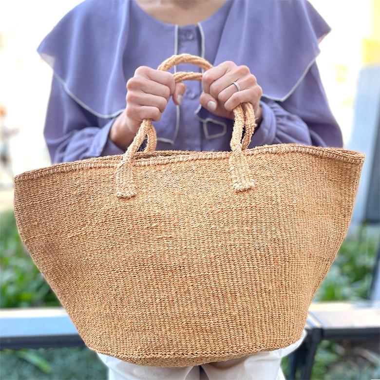 サイザルバッグ 12インチ 無地 大きめカゴバッグ レディース 1泊旅行