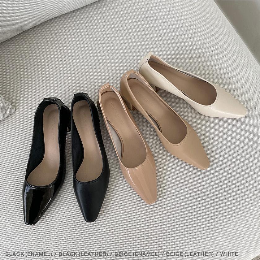 パンプス プレーン 牛革 レディース チャンキーヒール 太ヒール