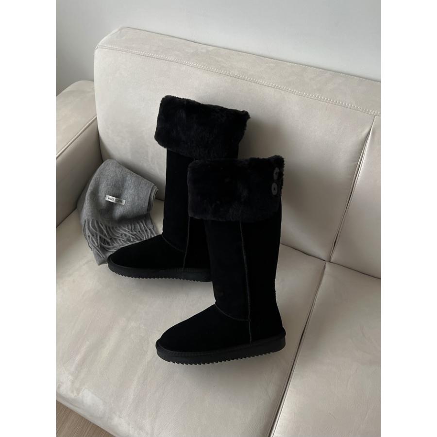 ロングブーツ ニーハイ ムートンブーツ 牛革 モコモコ トラックソール