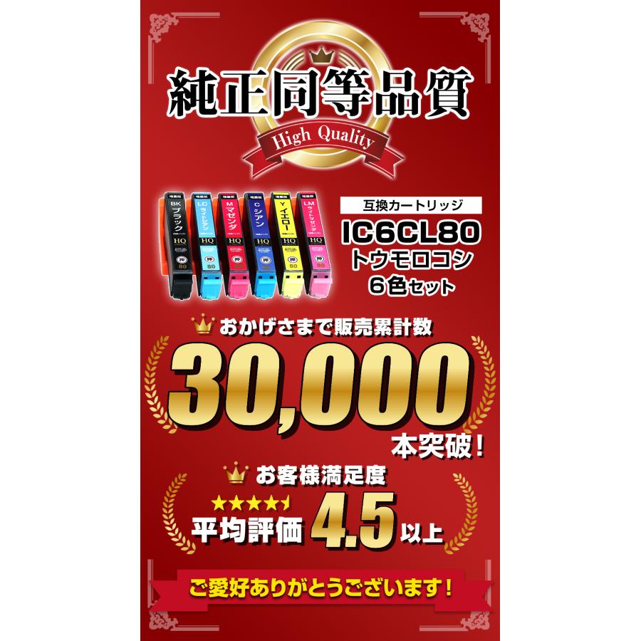 エコインク エプソン 互換インク IC6CL80L 6色パック 増量 ICチップ付