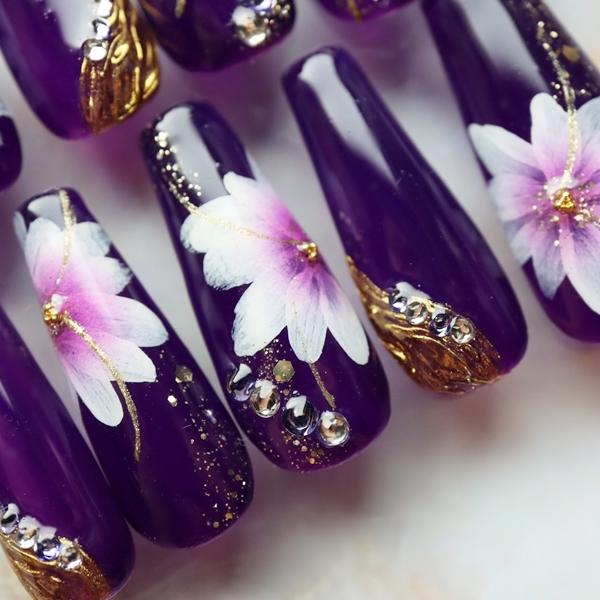 ジェルネイルチップ 付け爪 ショート ロング 和風 成人式 ペイント