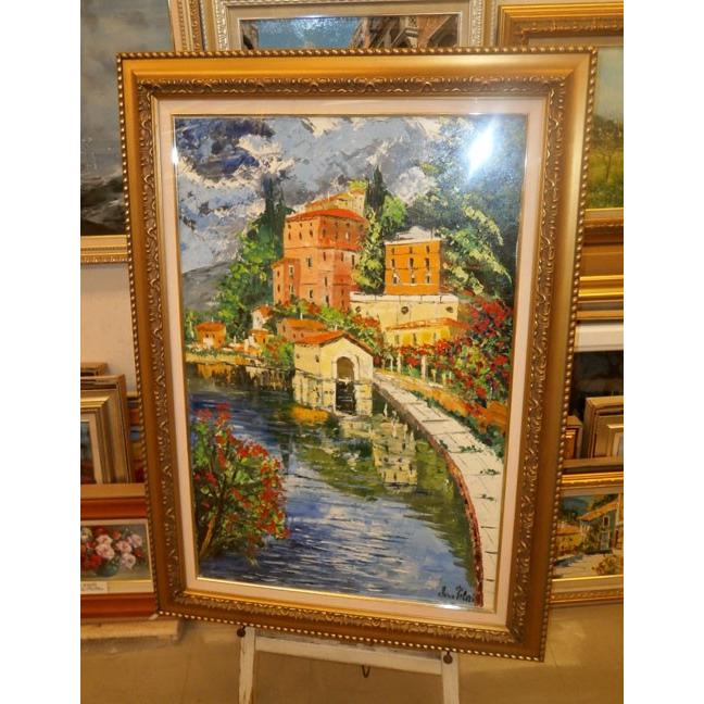 イタリア油絵 絵画 マルコ 作 水車小屋のある風景 インテリア 大型