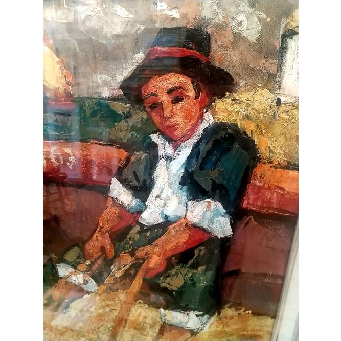 絵画 油絵 ダンティー（フランス） 作 「網を引く漁師」 風景画