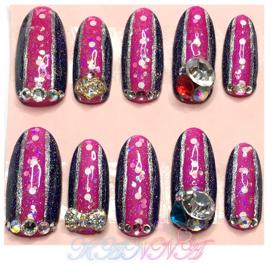 ピンクパープルとネイビーブルーのストライプartistic nail ネイル