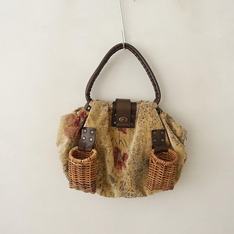 エバゴス ebagos *シェニール織バッグ*かばん肩掛け濃ベージュ系花柄