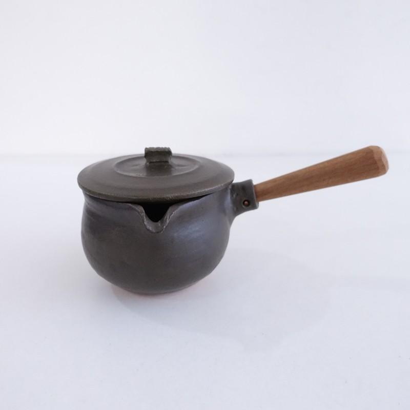 未使用】馬場勝文 *ふた付き耐熱ミルクパン 黒*ブラック作家木製【陶器