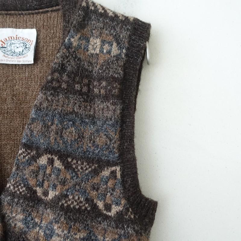 ジャミーソンズ Jamieson's *ウールニットベスト*毛厚手フェアアイル柄