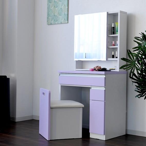 ドレッサー 一面鏡 収納付き 椅子付き モダン ホワイト ピンク