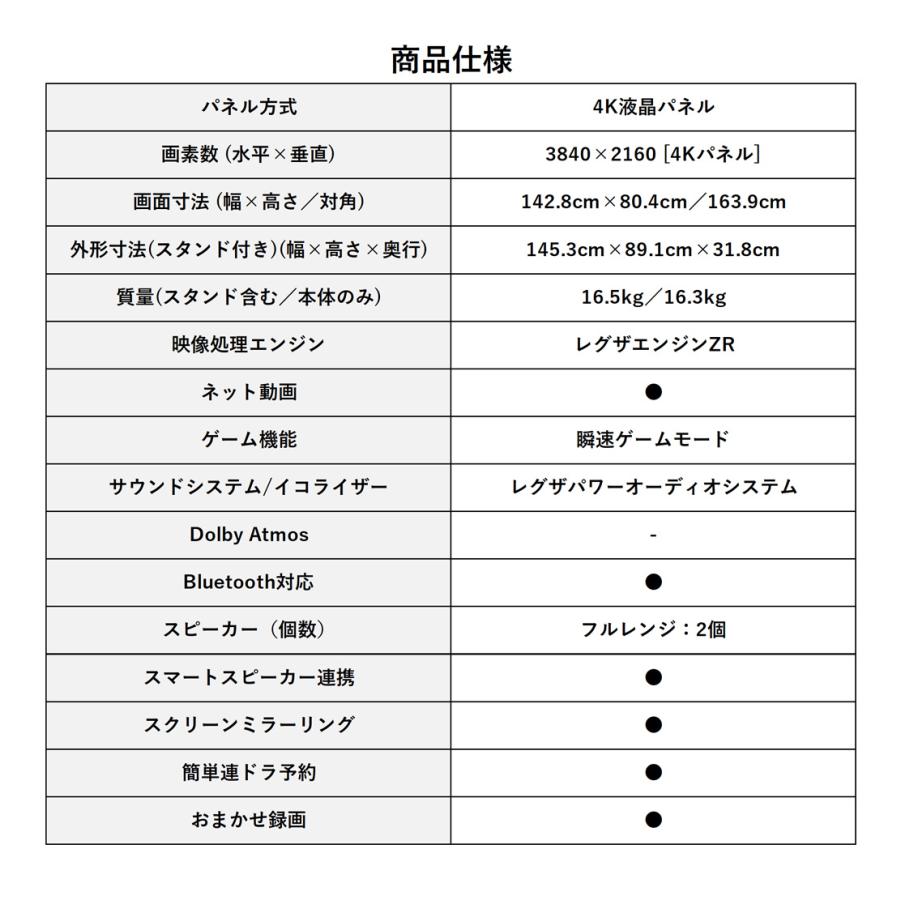REGZA（レグザ） テレビ 65インチ 4K液晶テレビ 65V型 4Kチューナー