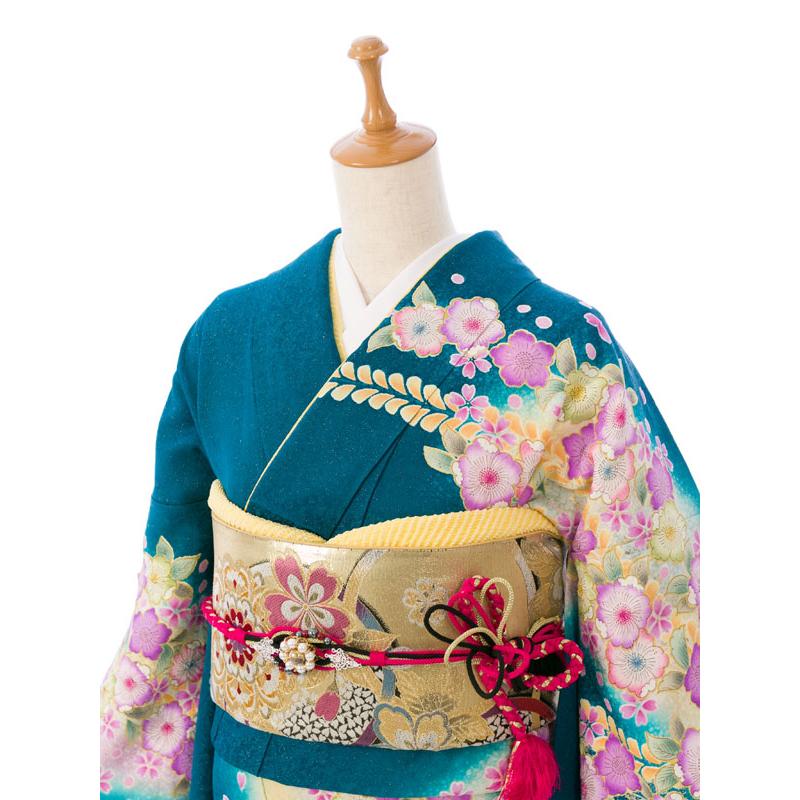 正絹振袖|辻が花|150〜163cm|振袖フルセット(グリーン系)|普通サイズ