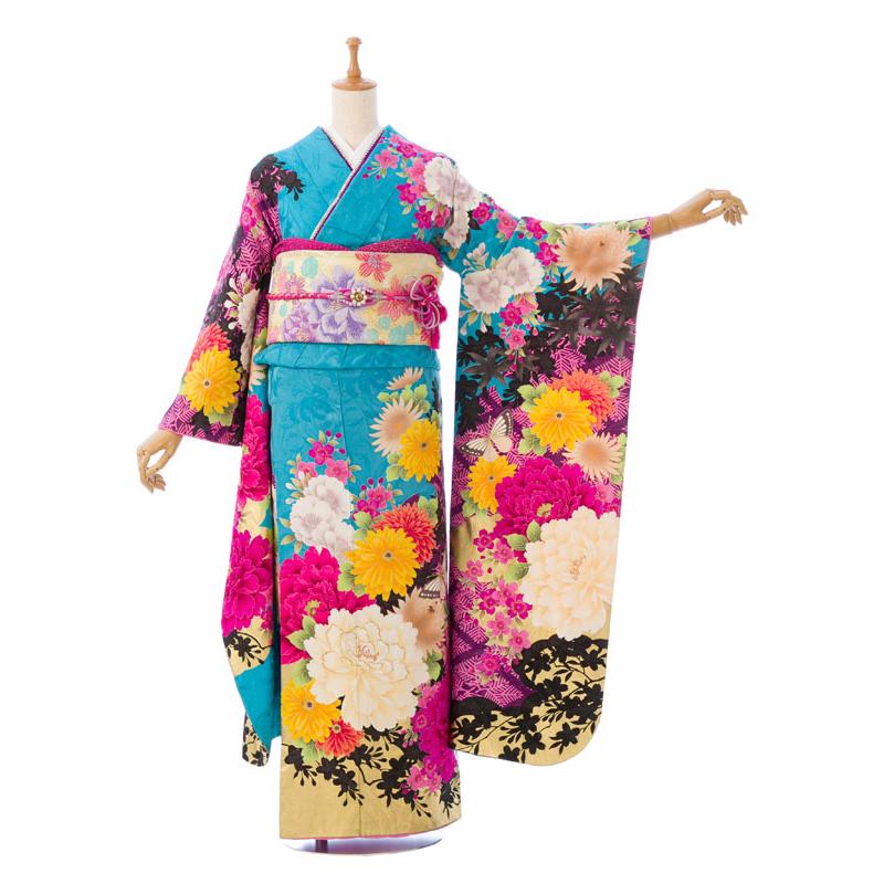2〜12月】正絹振袖|着物レンタル|153〜165cm|振袖フルセット(ブルー系