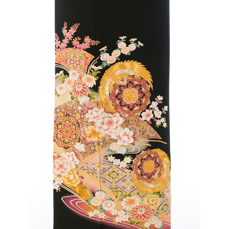 ワイドサイズ 正倉院文様 鳳凰 金彩刺繍柄の黒留袖フルセット(黒)| 黒