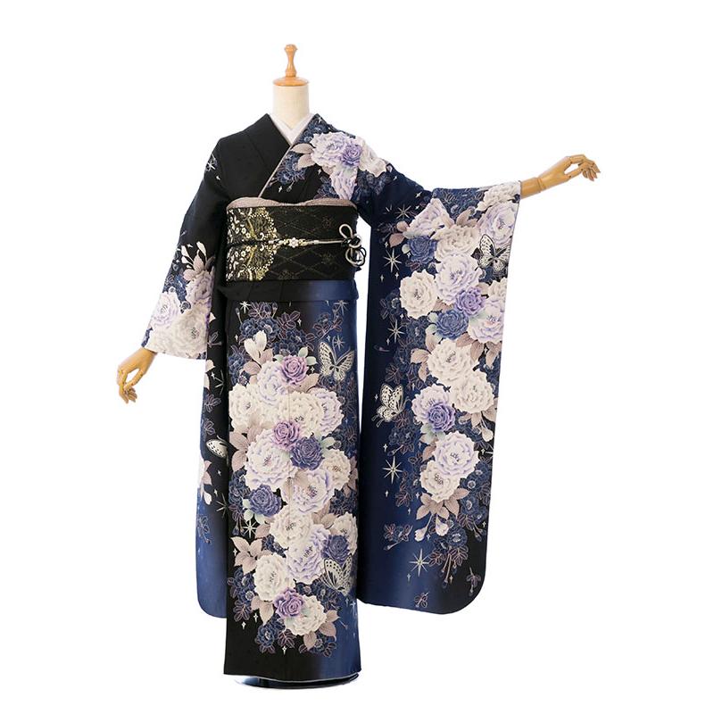 2〜12月】正絹振袖|着物レンタル|153〜165cm|振袖フルセット(黒系