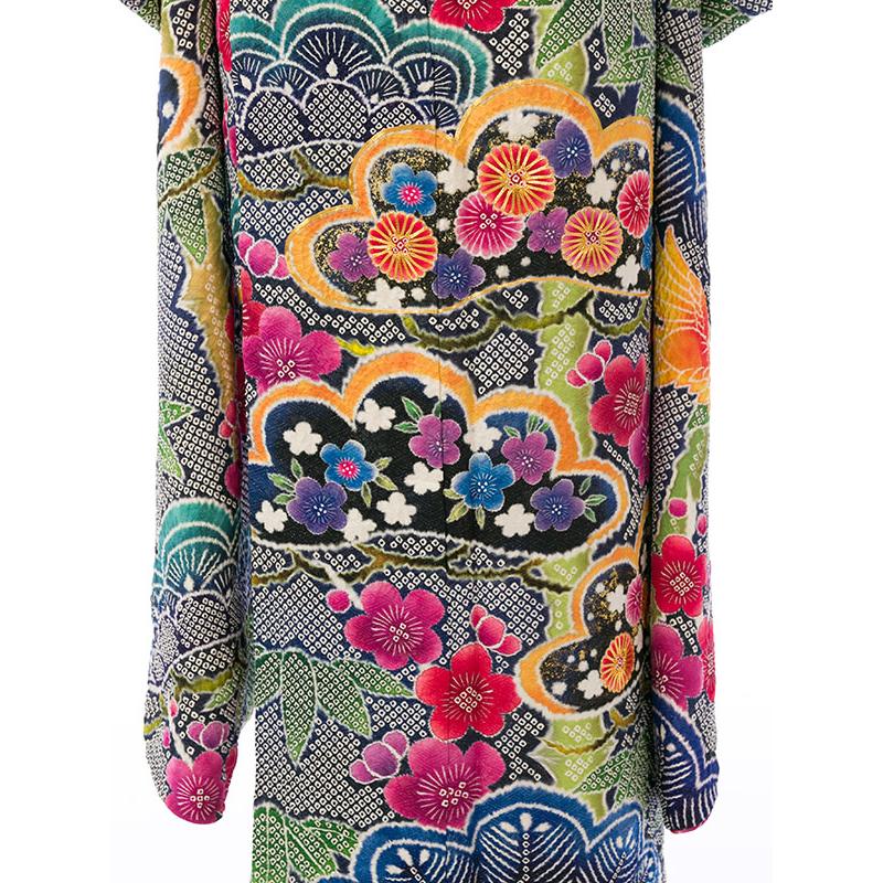 総絞り 正絹|160〜168cm|11〜15号|振袖フルセット(紺系)| 大きいサイズ