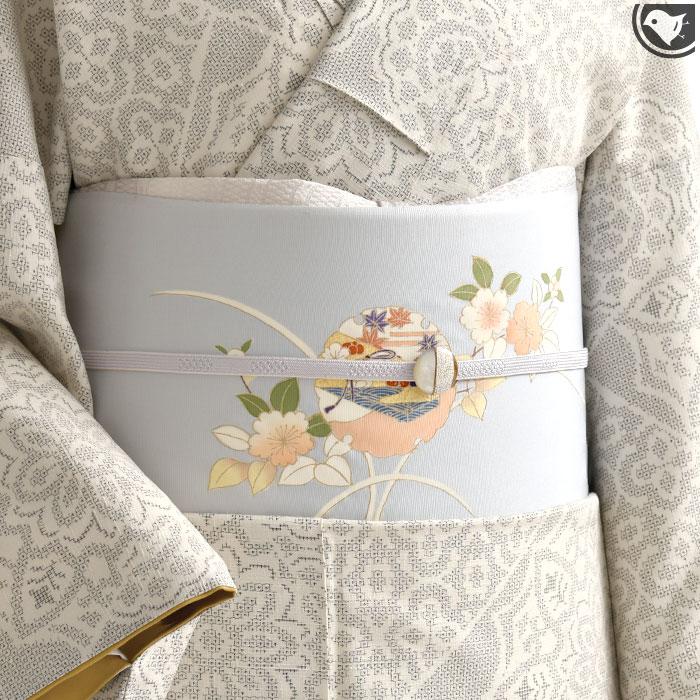 名古屋帯 塩瀬 染め帯 名門 菱健 謹製 雪輪四季花文様 京友禅 九寸