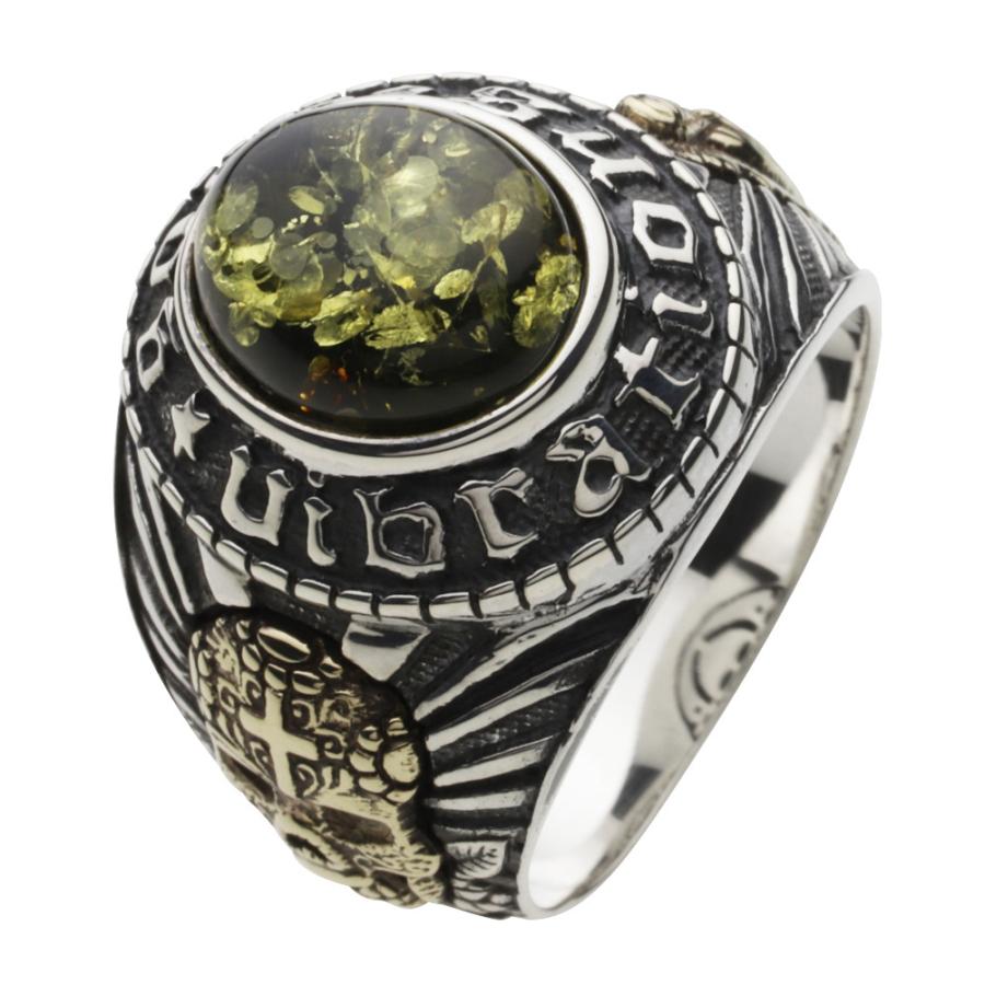 グリーンアンバー シルバーリング 指輪 メンズ メキシカンスカル 聖母