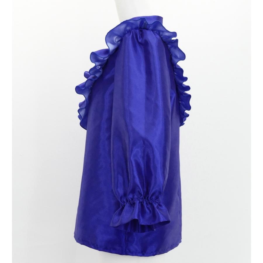 フラダンス シャンタン ヨークフリル ブラウス ロイヤルブルー S-L