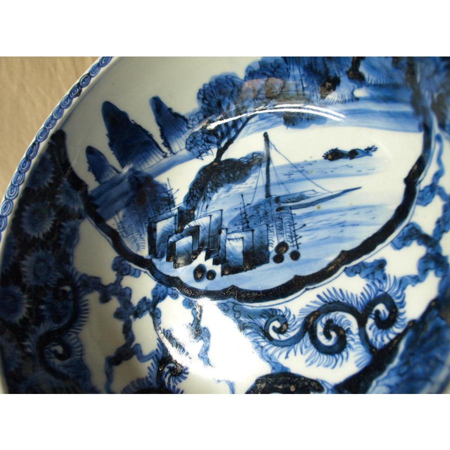 江戸時代 無傷 極上 鳳凰山水文染付古伊万里大鉢28cm 献上手古伊万里深